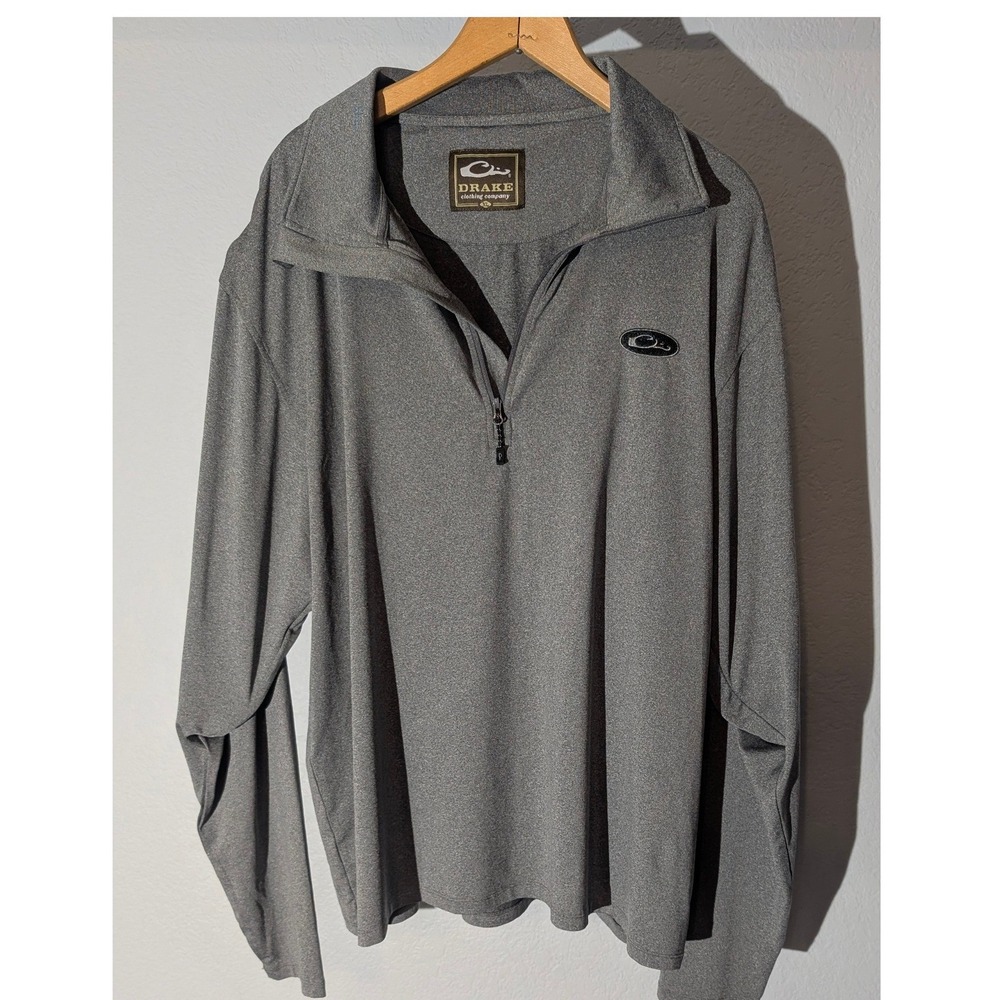 Drake Waterfowl Mens XL Heather Gray Quarter Zip Performance Pullover Shirt
